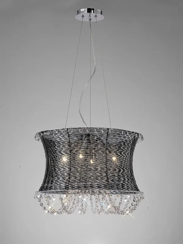 Lanzo Pendant Round 4 Light E14 Black Chrome/Crystal (Diyas IL31120)