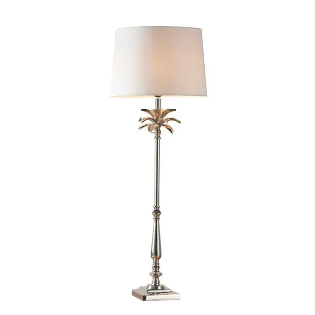 Leaf and Mia Polished Nickel with Natural Shade Table Lamp