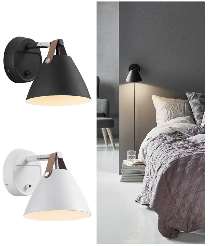 Leather Strap Metal Wall Light – Black or Beige