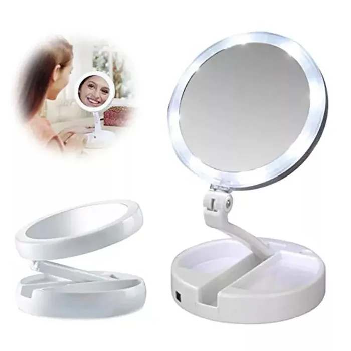 LED 10x Magnifying Portable Folding Makeup Mirror in UK – Battery Operated, USB Powered, Dual Sided Mirror for Makeup, Shave, Bathroom