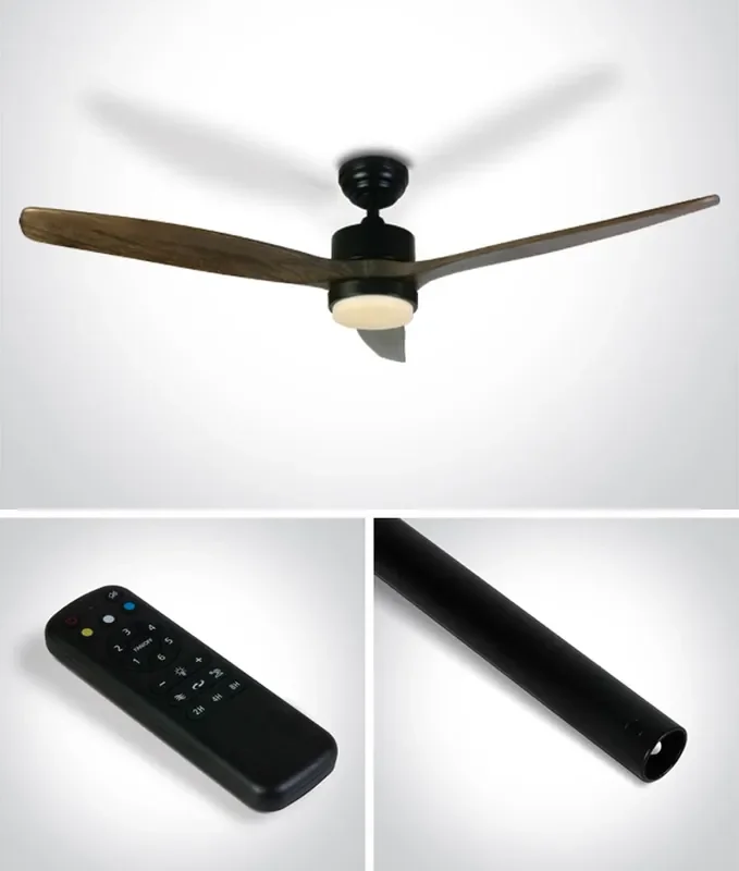 LED Ceiling Fan – Black Rod & Dark Wood Triple Blade