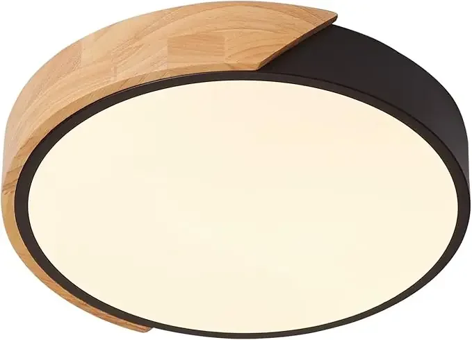 LED Ceiling Light 24W Warm White 3000K Oak Frame 30cm Round Modern Ceiling Light