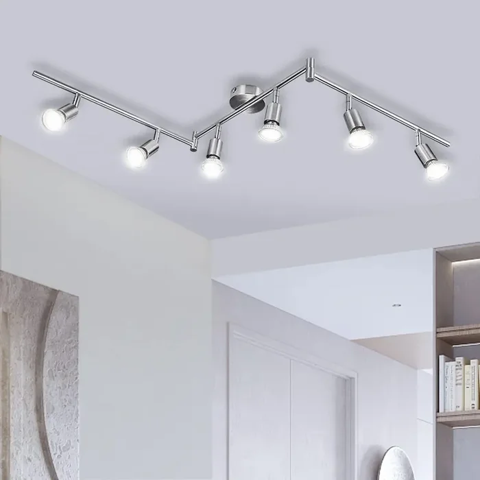 LED Ceiling Lights, 6 Way Spotlights Adjustable, Modern Ceiling Kitchen Light, Black Ceiling Light, Spotlight bar for Living Room Bedroom, 4000K Natural White GU10 6W 220V-240V, Bulbs Included