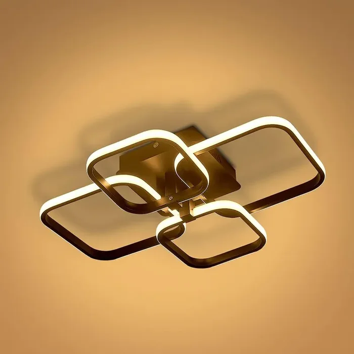 LED Dimmable Ceiling Light with Remote – 4 Black Square Chandelier, Flush Mount, Adjustable 2800K–6000K, for Living Room, Kitchen, Office, Bedroom, Dining Room