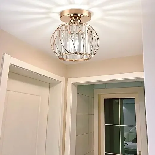 LED Golden Crystal Flush Mount Ceiling Chandelier