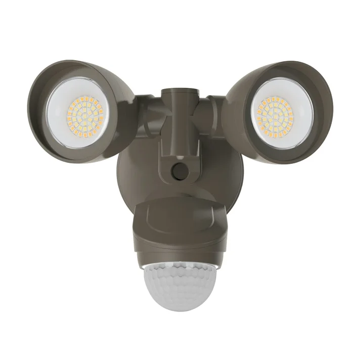 LED Security Light, Double Head, 3300 Lumen Max, Wattage and CCT Selectable, 120-277V, Motion Sensor, Bronze, Black or White Finish