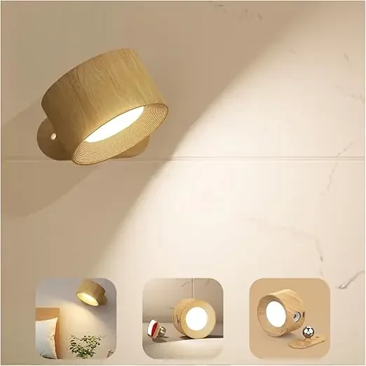 LED Wall lamp with Rechargeable Battery Operated, Touch Control 3 Brightness Levels 3 Color Modes Wall Sconces 360° Free Rotation Mordern Dimmable