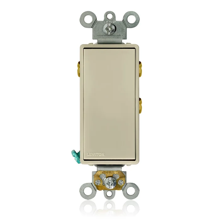 Leviton 5685-2I Decora Plus Single Pole Rocker Switch, 15A, 120/277V, Maintained Contact, Self Grounding, Ivory