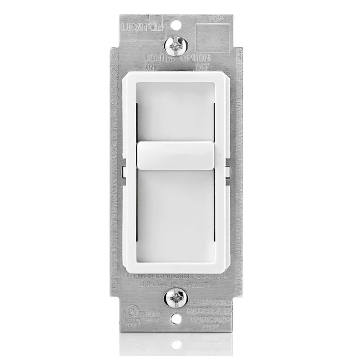 Leviton 6672-1LW Decora SureSlide Dimmer, Single Pole, 150W LED, 600W Incandescent/Halogen, White