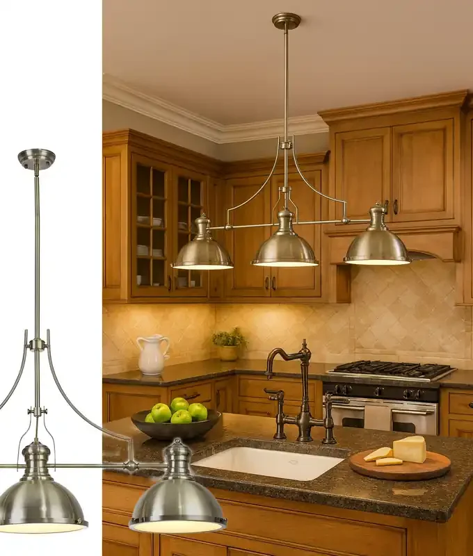 Linear Antique Brass 3 Light Pendant – Glass Diffusers