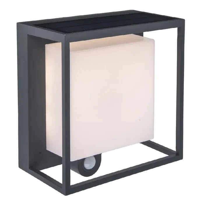 Lutec 6934601118 Curtis LED Anthracite Solar Power Outdoor Modern Square Flush Wall Light with PIR
