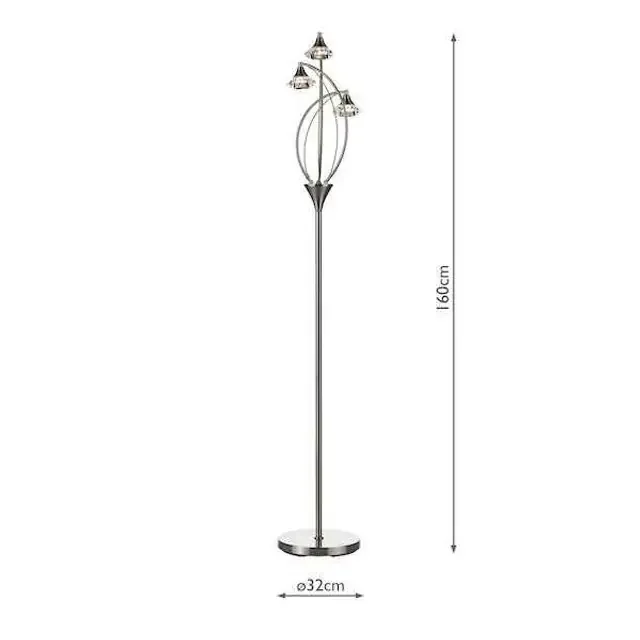 Luther 3 Light Satin Chrome Crystal Floor Lamp