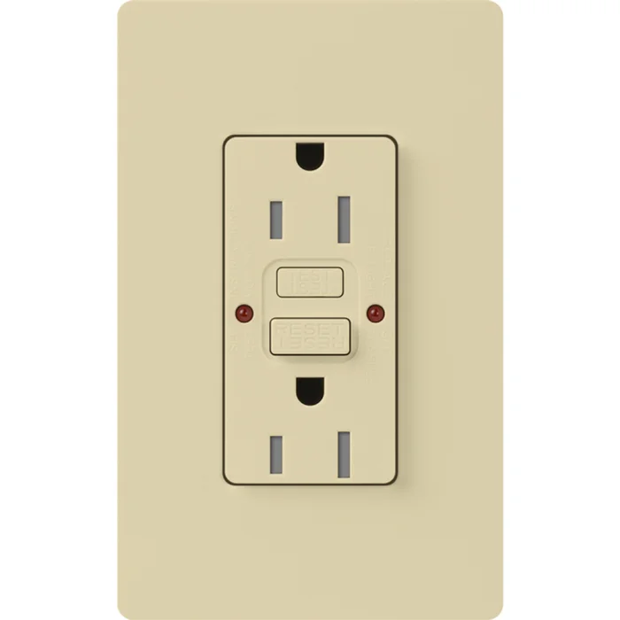 Lutron CAR-15-GFST-IV 15A 125V Tamper Resistant Self-Testing GFCI Receptacle, Ivory