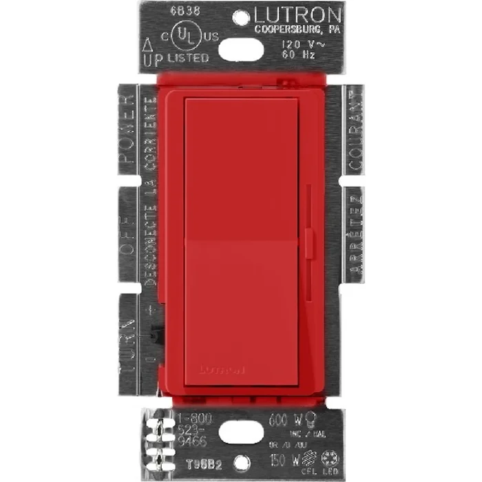 Lutron DVSCF-103P-SR Diva 3-Wire Fluorescent Dimmer, Single Pole/3-Way, 120V, 8A, Signal Red