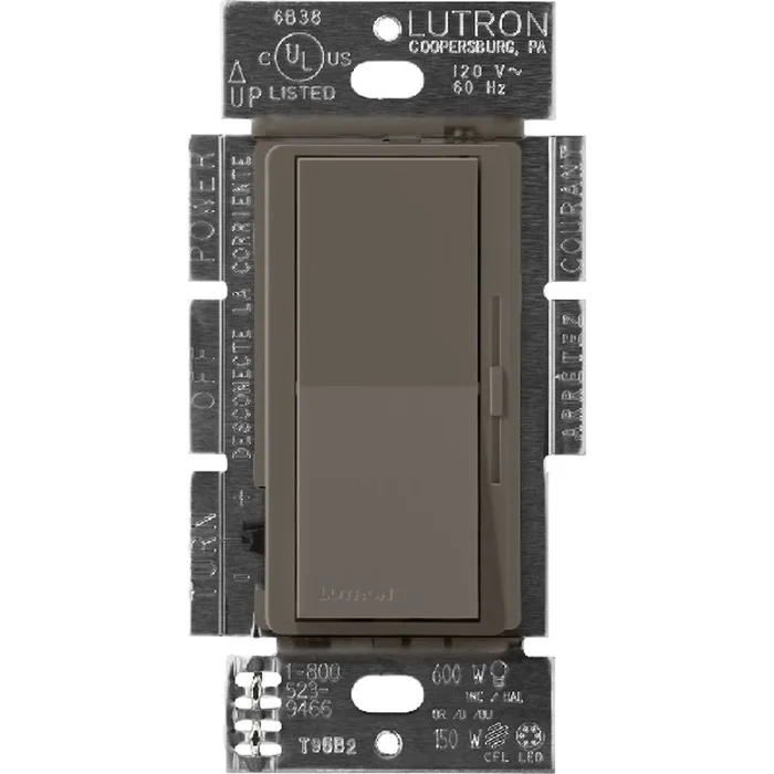 Lutron DVSCF-103P-TF Diva 3-Wire Fluorescent Dimmer, Single Pole/3-Way, 120V, 8A, Truffle