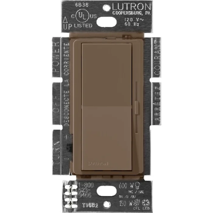 Lutron DVSCSTV-EP Diva Satin Dimmer, Single Pole/3-Way, 120-277V, 50mA Max Control Current, 8A 0-10V LED/Fluorescent, Espresso