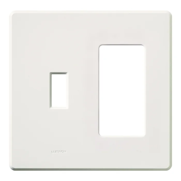 Lutron FG-2-TD-WH Fassada Combination 2-Gang Screwless Wallplate, Gloss Finish, White