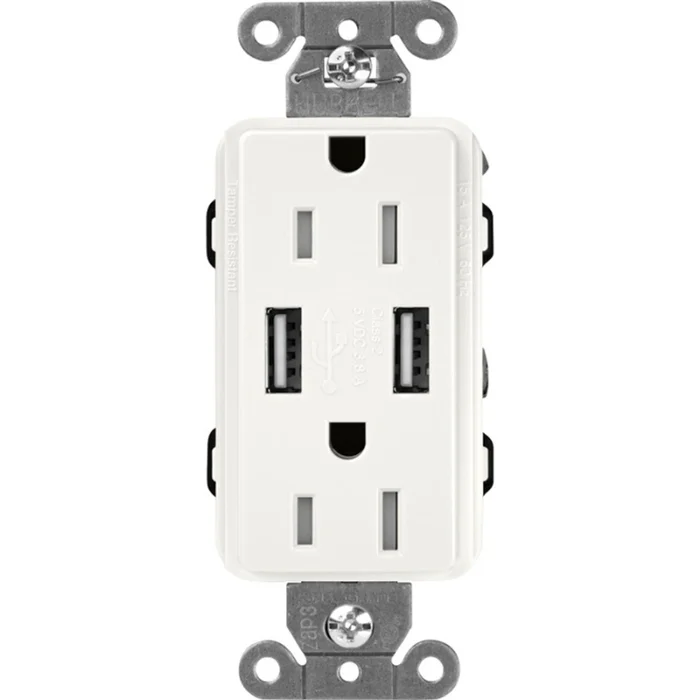 Lutron SCR-15-UBTR-GL Claro 15A 125V Tamper Resistant (2) USB Duplex Receptacle, Glacier White