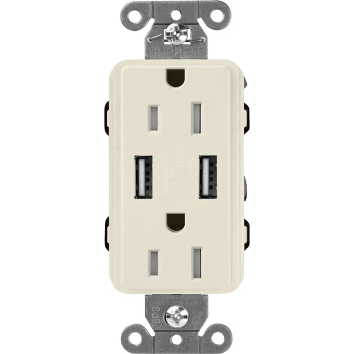 Lutron SCR-15-UBTR-PM Claro 15A 125V Tamper Resistant (2) USB Duplex Receptacle, Pumice