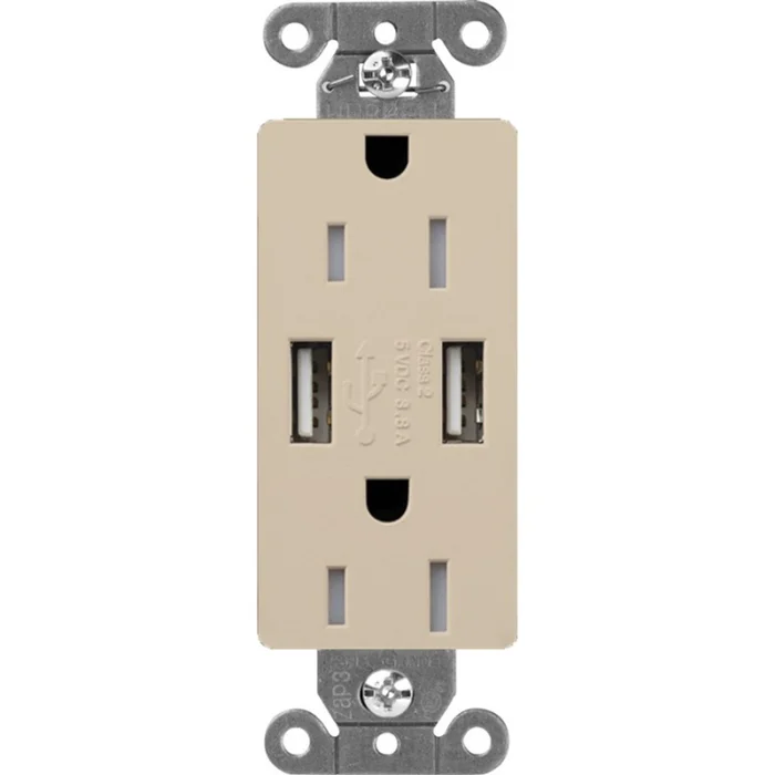 Lutron SCR-15-UBTR-TP Claro 15A 125V Tamper Resistant (2) USB Duplex Receptacle, Taupe