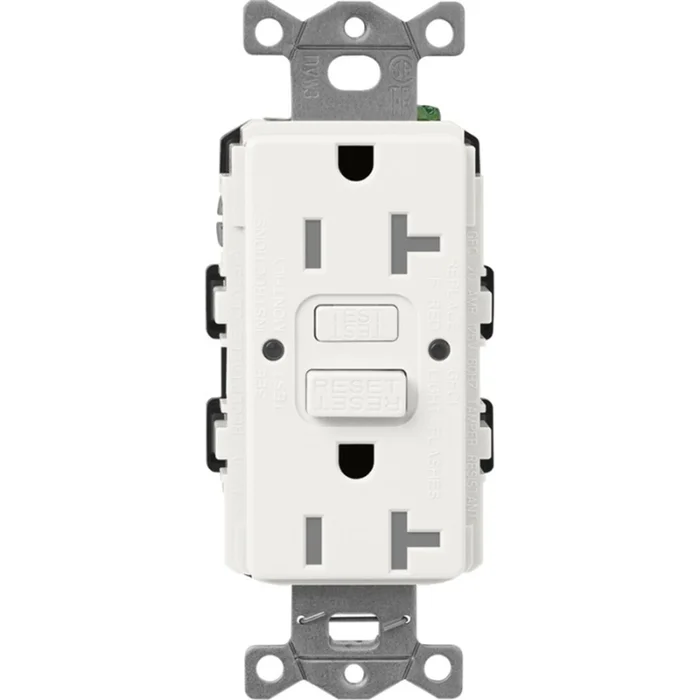 Lutron SCR-20-GFST-GL Claro 20A 125V Tamper Resistant Self-Testing GFCI Receptacle, Glacier White