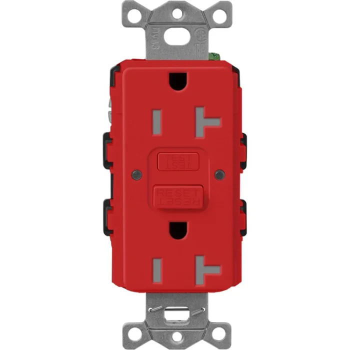 Lutron SCR-20-GFST-SR Claro 20A 125V Tamper Resistant Self-Testing GFCI Receptacle, Signal Red