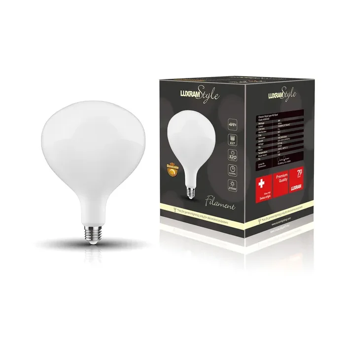 Luxram Classic Style LED Type N2 E27 Dimmable 220-240V 4W 2700K, 320lm, Opal Finish, 3yrs Warranty • 4300333