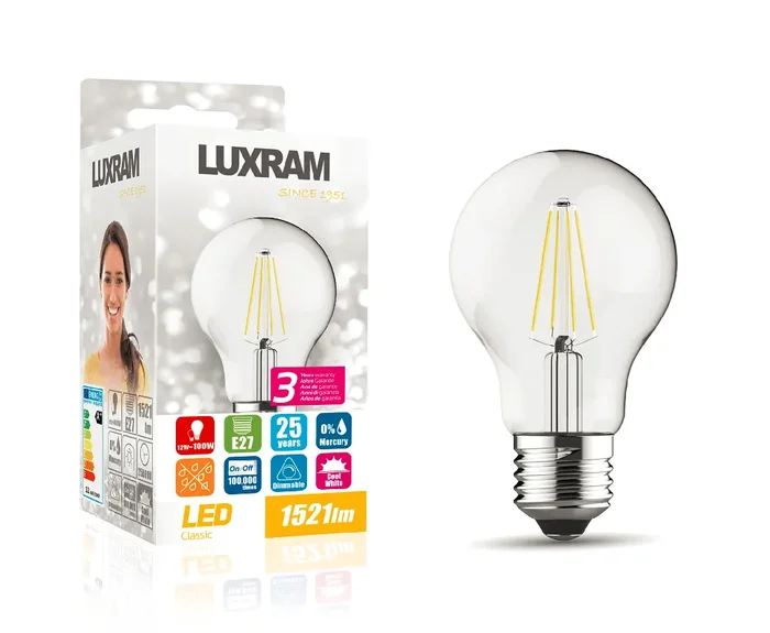 Luxram Extra Bright Dimmable LED GLS Filament Bulb – 12w