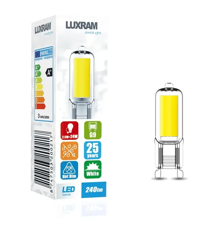 Luxram HaloLED G9 2.5W 6000K Cool White, 240lm, Color-Box, 3yrs Warranty • 779320021