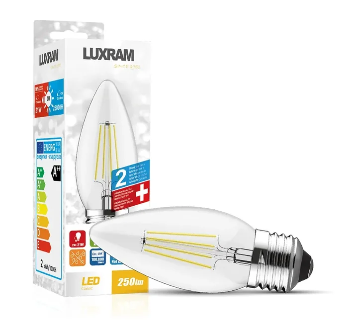 Luxram Value Classic LED Candle E27 Dimmable 4W Natural White 4000K, 470lm, Clear Finish, 3yrs Warranty • 763417232