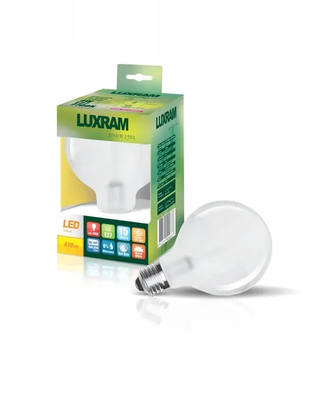 Luxram Value Classic LED Globe 95mm E27 8W 1055lm Warm White 2700K Colour-Box (Frosted) • 763737163