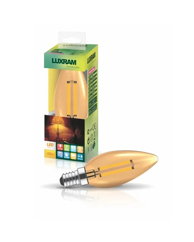 Luxram Value Vintage LED Candle E14 4W 2200K, 330lm, Gold Glass • 763421133