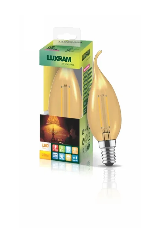 Luxram Value Vintage LED Candle Tip E14 4W 2200K, 330lm, Gold Glass • 763423133