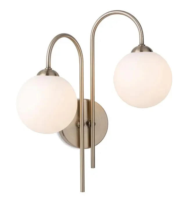 Lyndon 2 Light Antique Brass with White Opal Glass Wall Light