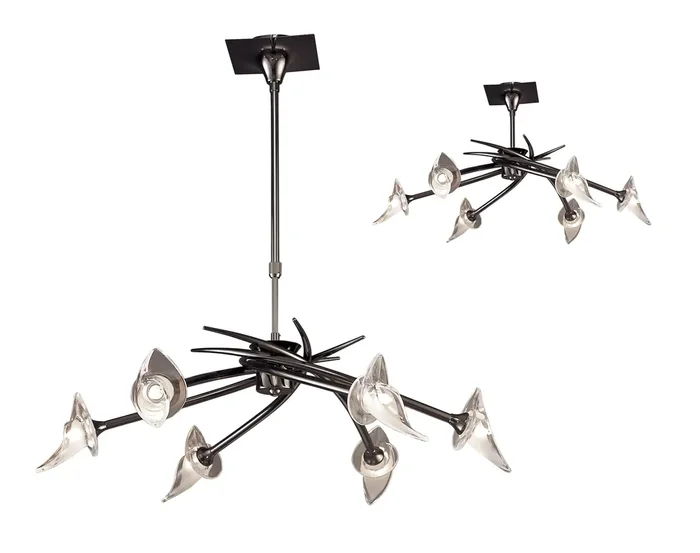 Mantra M0301BC Flavia Telescopic Pendant Semi Flush Convertible Round 6 Light G9, Black Chrome • M0301BC