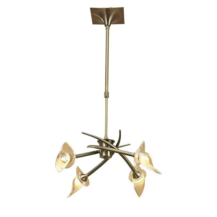 Mantra M0302AB Flavia Telescopic Pendant Semi Flush Convertible Round 4 Light G9, Antique Brass • M0302AB