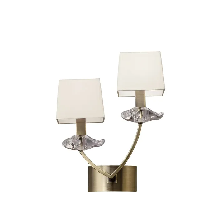 Mantra M0787AB/S Akira Wall Lamp Switched 2 Light E14, Antique Brass With Cream Shades • M0787AB/S
