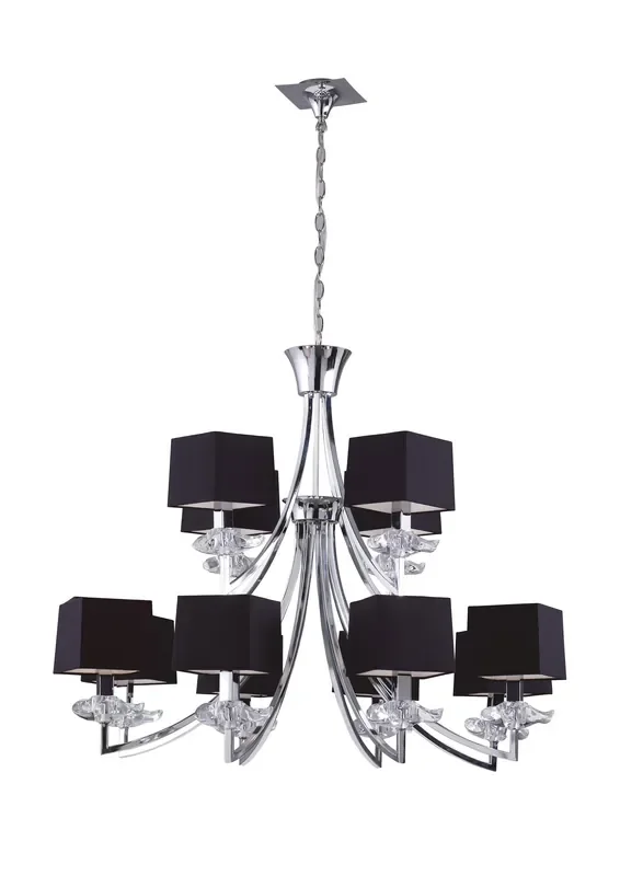 Mantra M0792 Akira Pendant 2 Tier 12 Light E14, Polished Chrome With Black Shades • M0792
