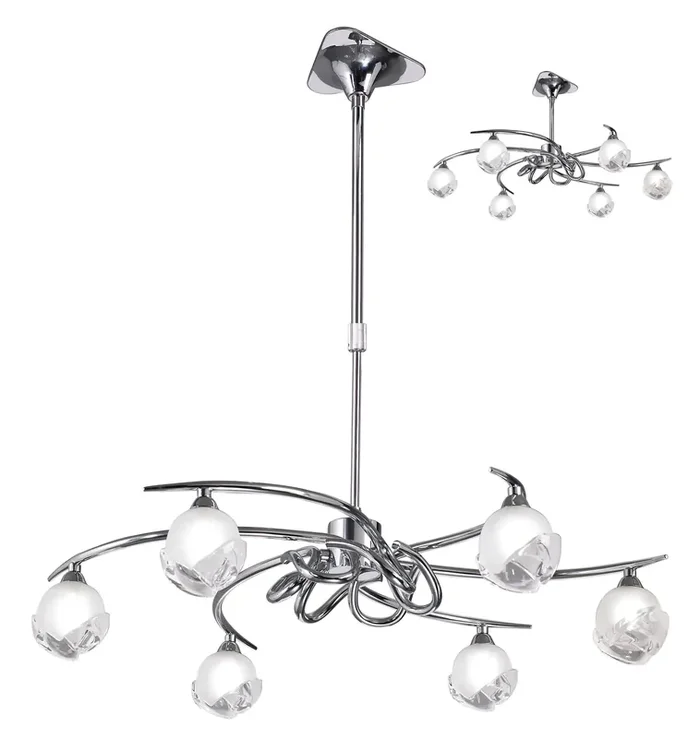 Mantra M0801 Fragma Telescopic Semi Flush Convertible 6 Light G9, Polished Chrome • M0801