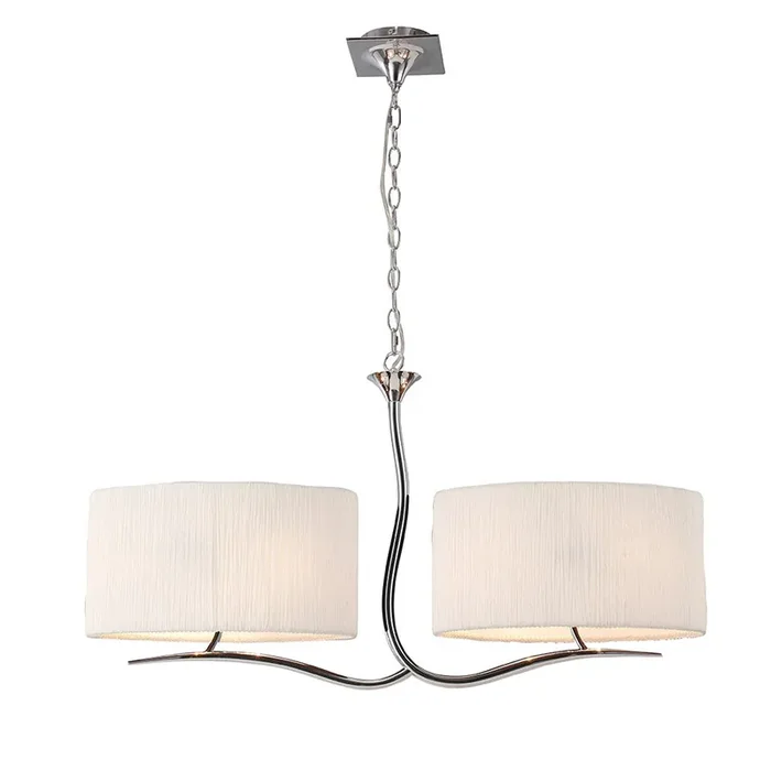 Mantra M1130 Eve Linear Pendant 2 Arm 4 Light E27, Polished Chrome With White Oval Shades • M1130