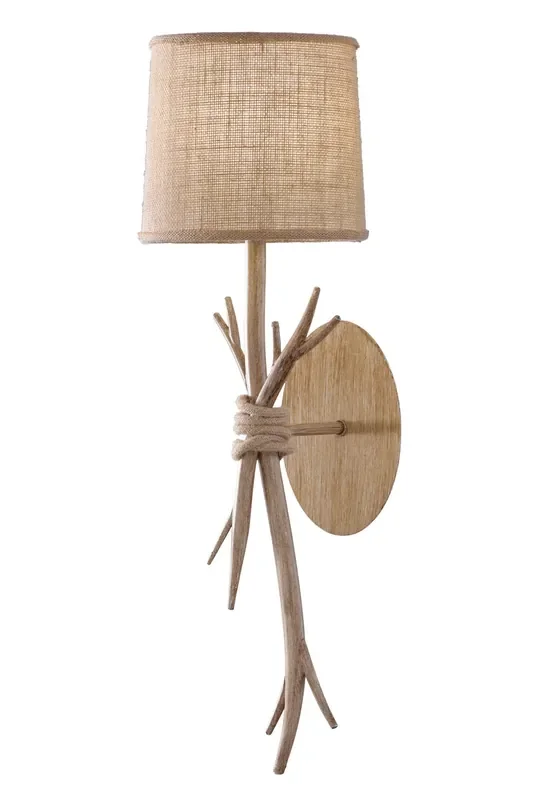 Mantra M6180 Sabina Wall Lamp, 1 x E27 (Max 40W), Imitation Wood, Linen Shade • M6180
