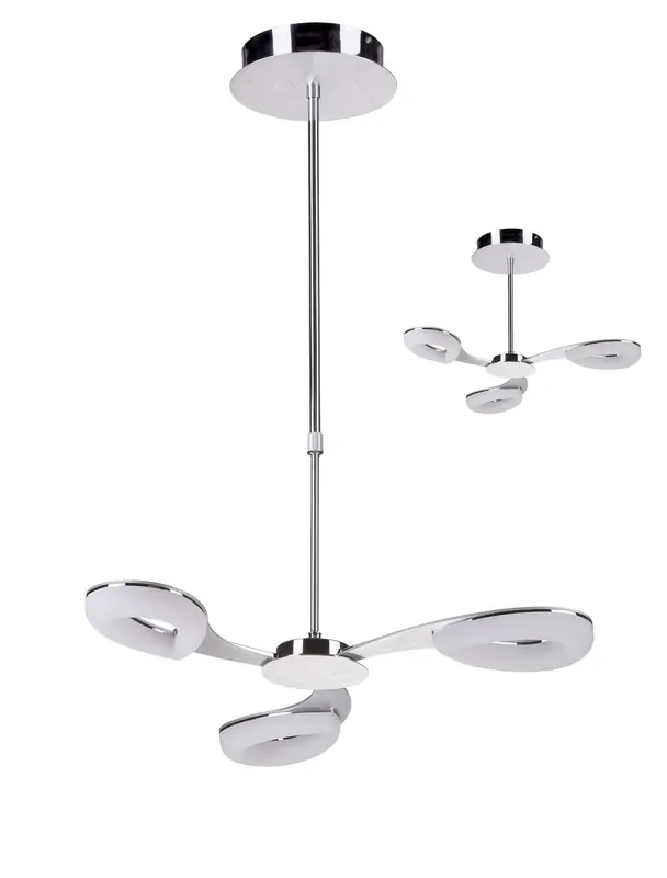 Mantra M8251 Juno Telescopic Semi Flush Convertible 3 Light 15W LED 3000K, 1350lm, Satin Aluminium/Frosted Acrylic/Polished Chrome, 3yrs Warranty • M8251