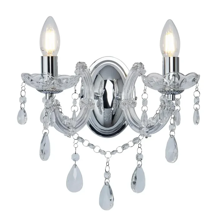Marie Therese Chrome & Crystal 2 Lamp Wall Light