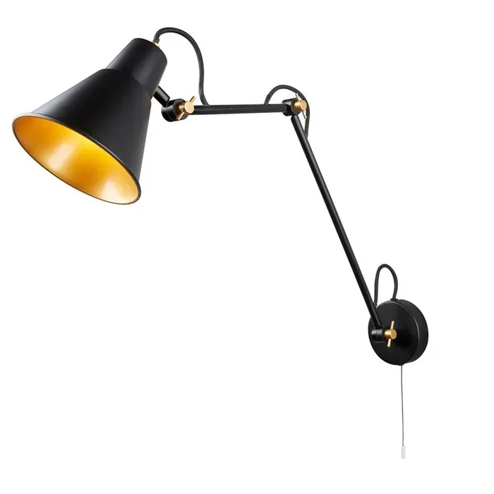Matt Black & Gold Inner Vintage Adjustable Arm Wall Light