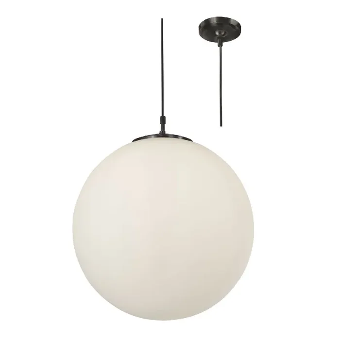 Matt Black & White Opal Globe Glass Vintage Pendant Light 30cm