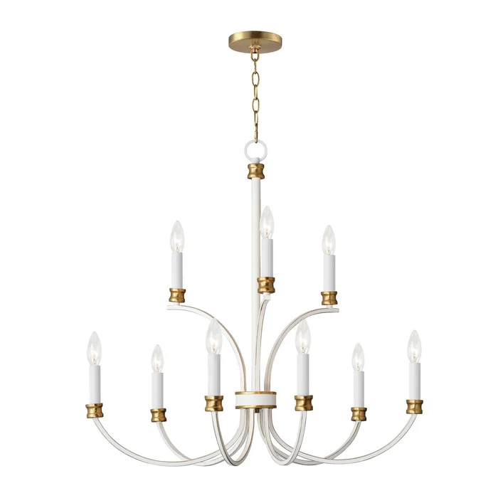 Maxim 11377WWTGL Charlton Nine Light Chandelier, Weathered White/Gold Leaf