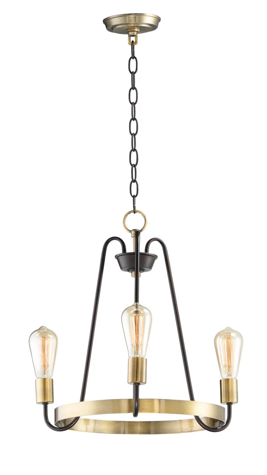 Maxim 11733OIAB Haven Three Light Chandelier, Oil Rubbed Bronze / Antique Brass