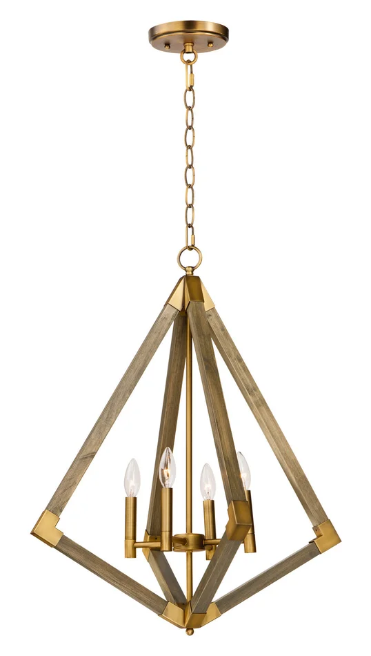 Maxim 12254WOAB Vector Four Light Pendant, Weathered Oak / Antique Brass
