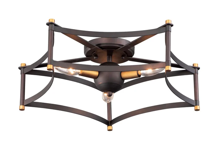 Maxim 13590OIAB Wellington Three Light Flush Mount, Oil Rubbed Bronze / Antique Brass