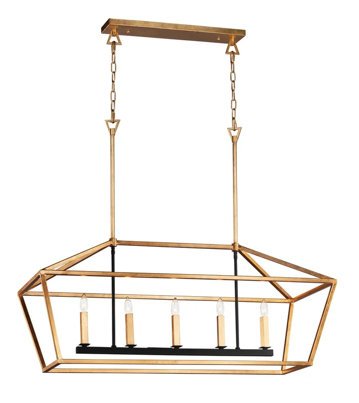 Maxim 25157GLTXB Abode Five Light Linear Chandelier, Gold Leaf / Textured Black